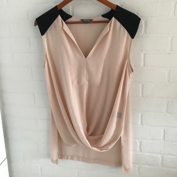 Kenneth Cole Women’s Tank top Nude blush Black Colorblock Draped Size M - Picture 3 of 8